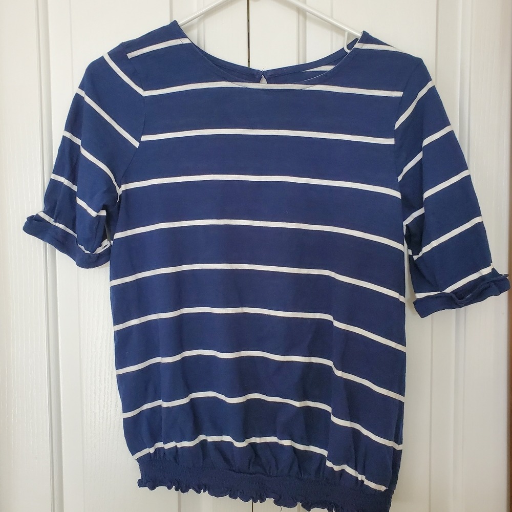 St. John's Bay Blue and White Boxy Short Sleeve T-Shirt
